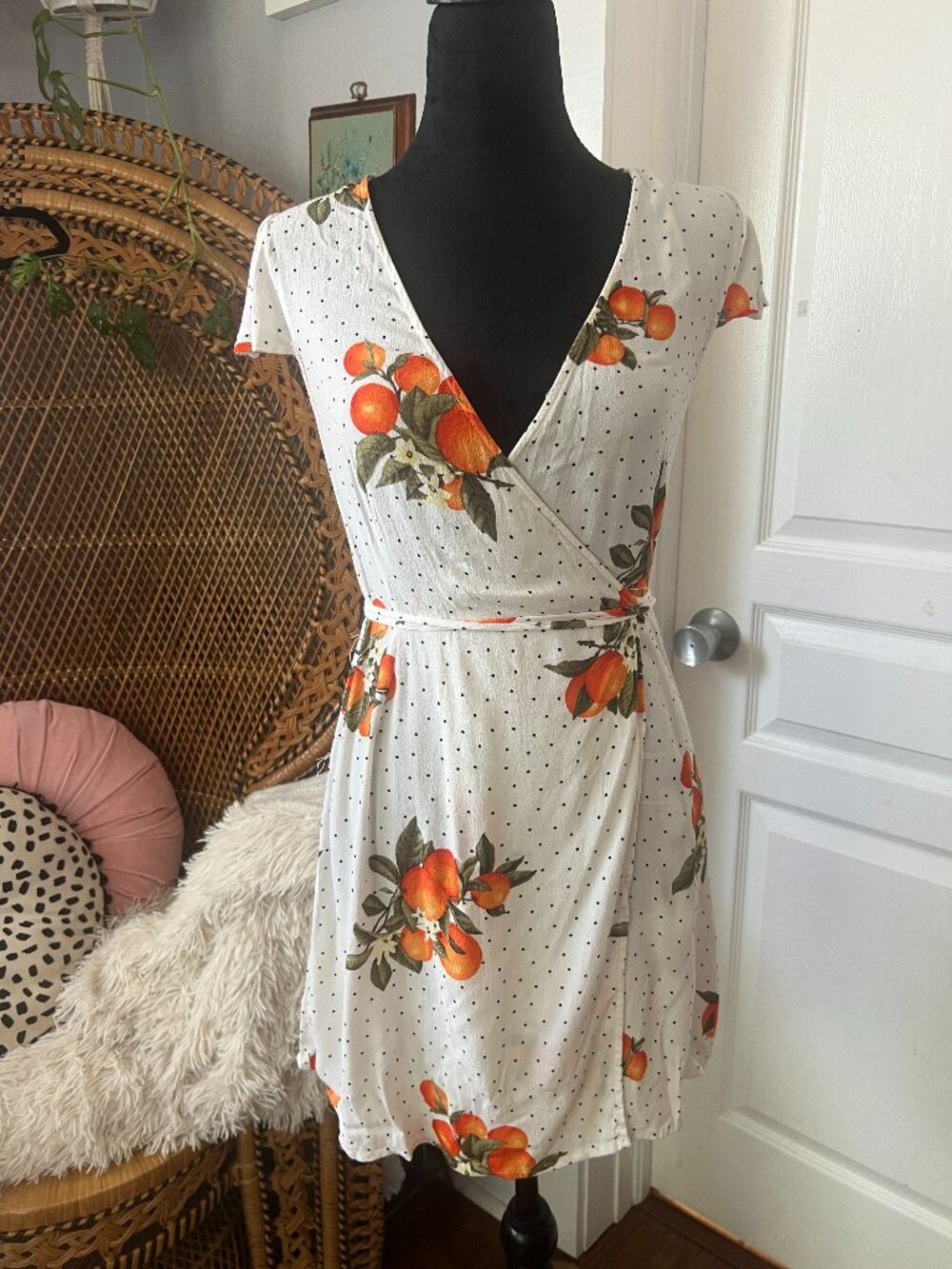 Orange polka dot wrap dress